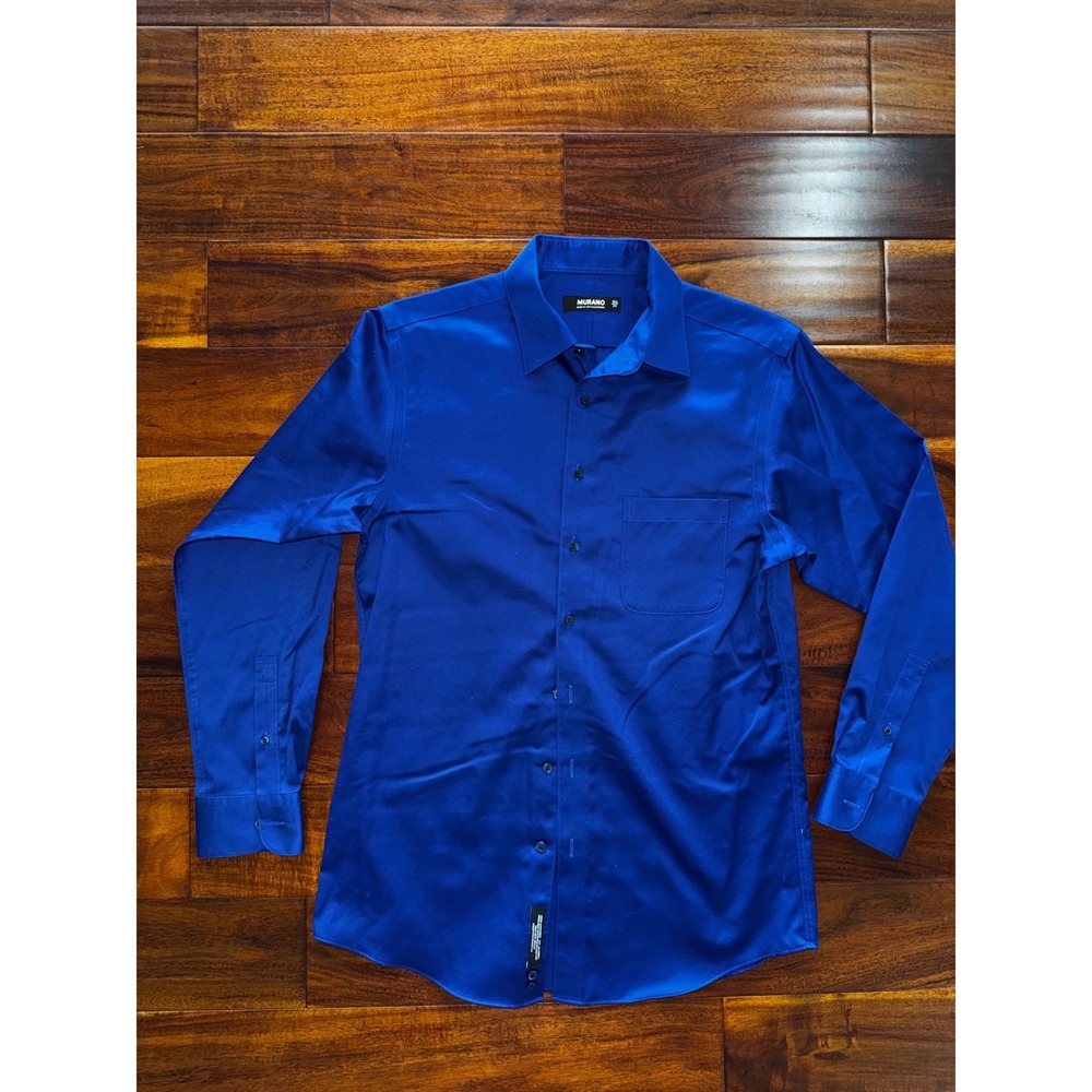 Murano Button Down Shirt Mens 15.5 34 Royal Blue Excellent Long Sleeve Stretch